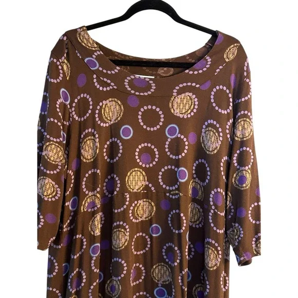 Ulla Popken Stretch Jersey Knit Dress Plus Size 22 Brown Circle‎ Print Casual - Picture 3 of 4